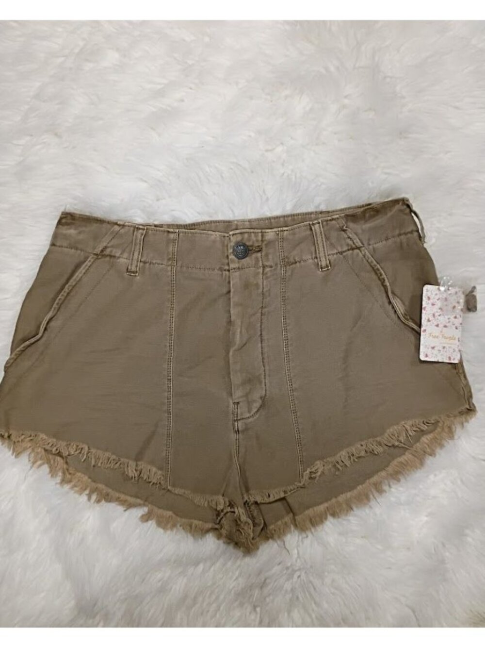 Free People Easy Goes It Boho Festival Sz 10 Shorts Beige Frayed Hem - Picture 3 of 12